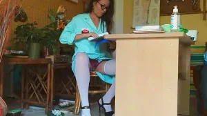 Voyeur! Sexy Milf Doctor Shows Hairy Pussy Secretly at Work